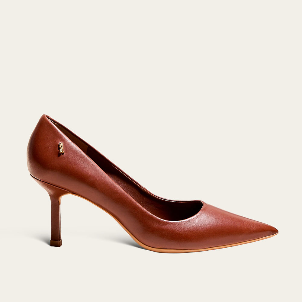 Scarpin Couro Premium Marrom Terracota Salto Baixo