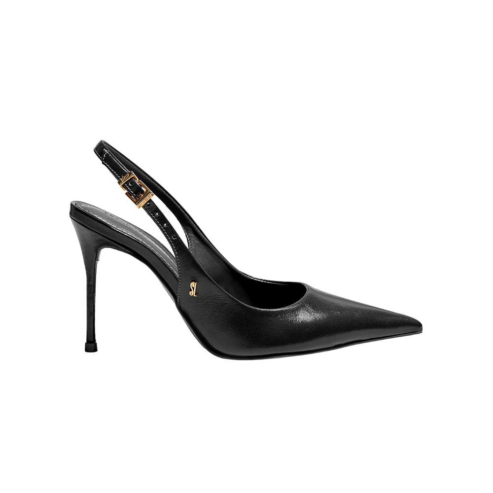 Scarpin Couro Confort Liso Salto Alto Preto