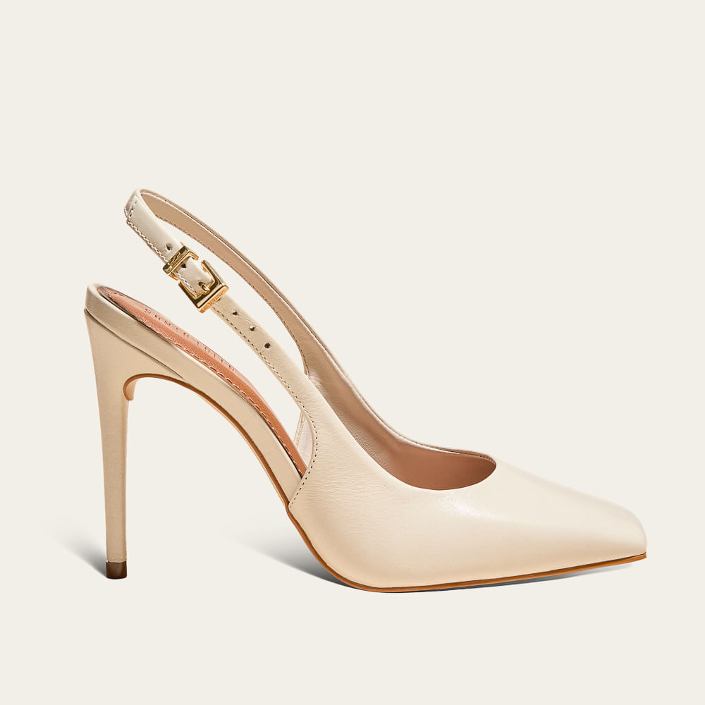 Scarpin Slingback Couro Marfim Salto Alto