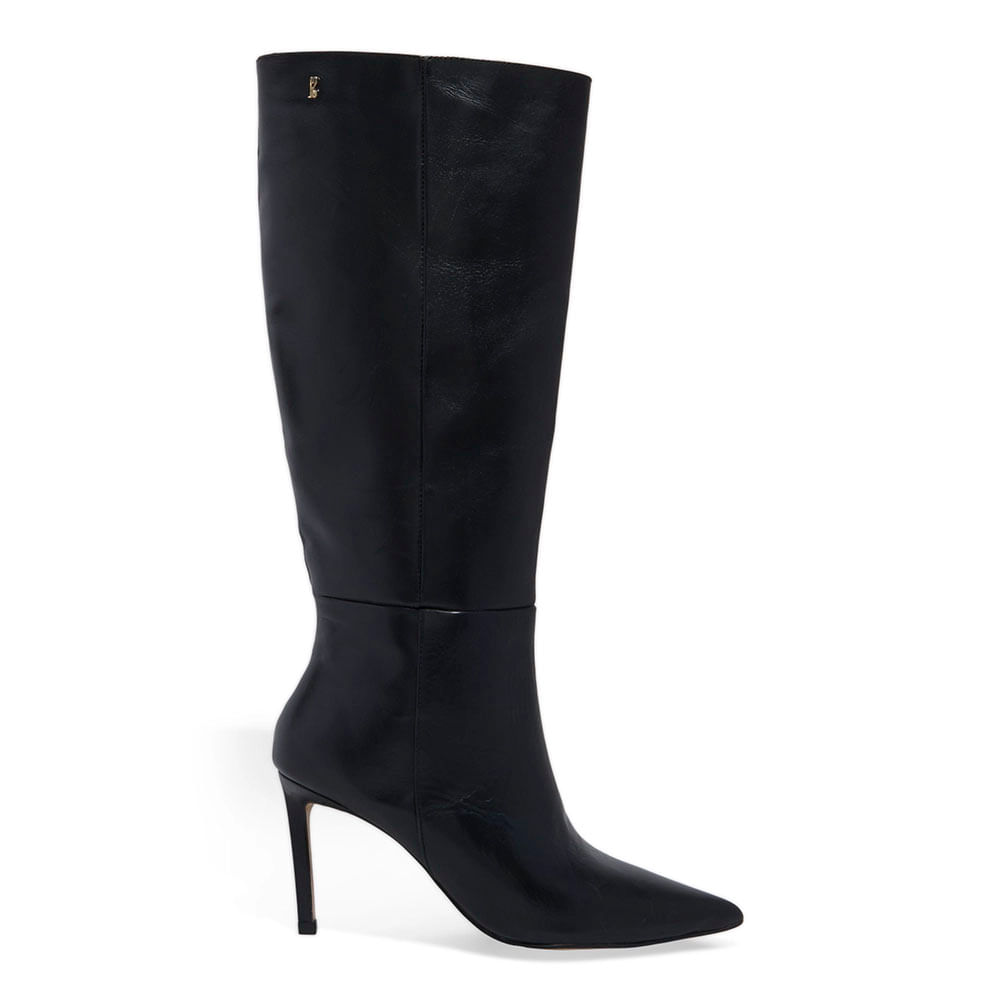Bota Cano Longo Couro Bico Fino Preta