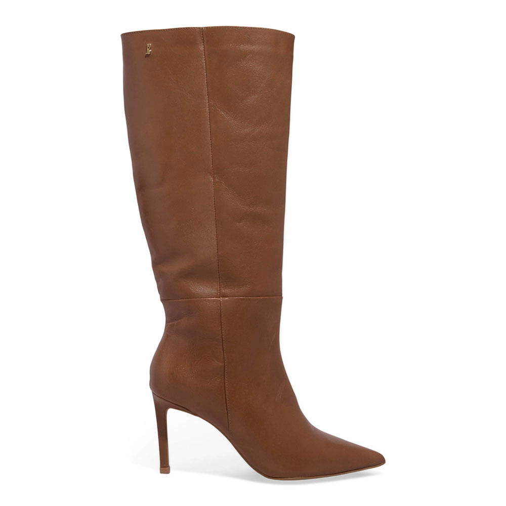 Bota Cano Longo Couro Bico Fino Marrom