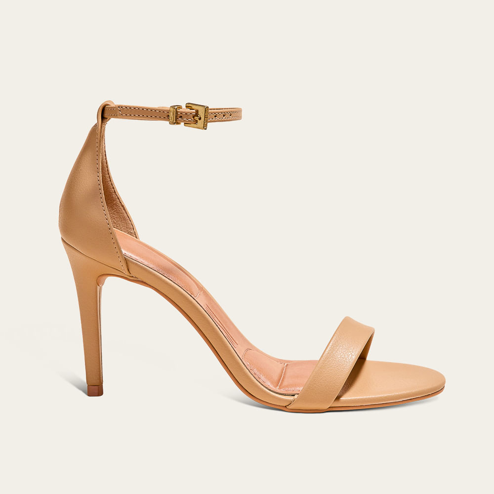 Sandália Napa Soft Liso Bege Palha Salto Alto
