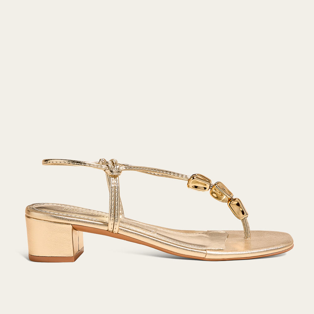 Sandália Metalizada Soft Salto Bloco Dourado Metal
