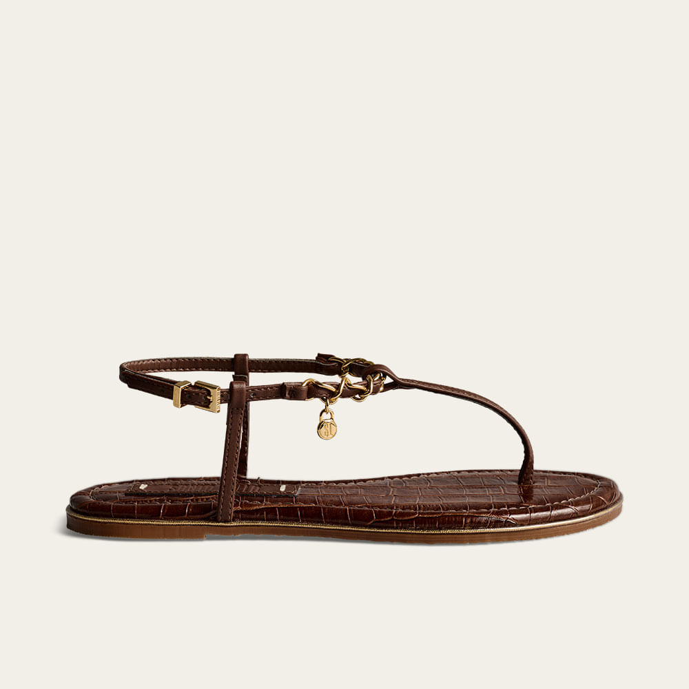 Rasteira Napa Croco Marrom Terra Corrente