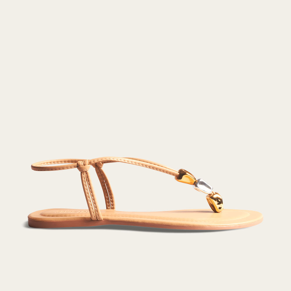 Rasteira Napa Soft Bege Palha Pedraria