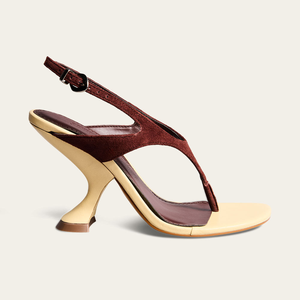 Sandália Slingback Couro Camurça Marrom Salto Alto