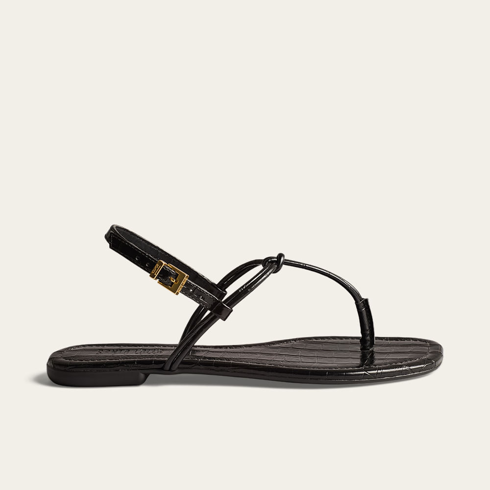 Rasteira New Croco Bico Quadrado Preto