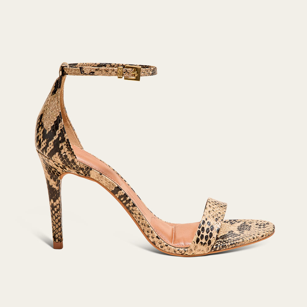 Sandália Couro Estampa Cobra Animal Print Salto Alto