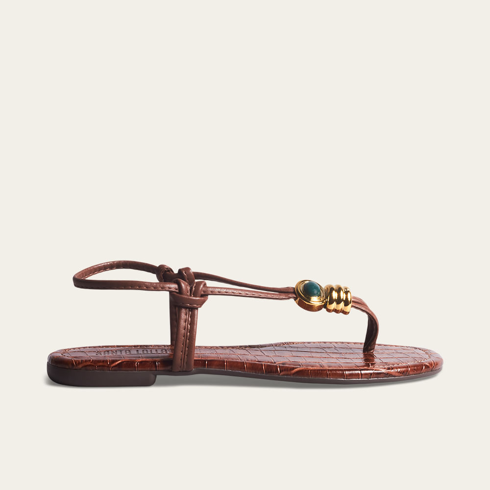 Rasteira Napa Croco Marrom Terra Metal