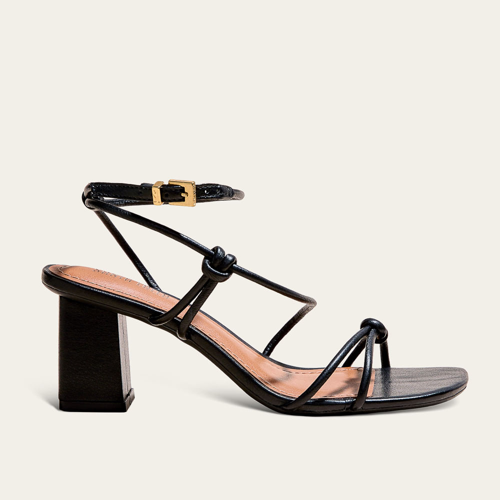 Sandália Napa Soft Salto Bloco Preto Tiras Finas