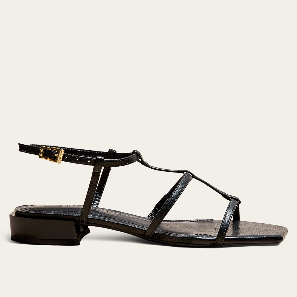 Sandália Rasteira Napa Preto Bico Quadrado