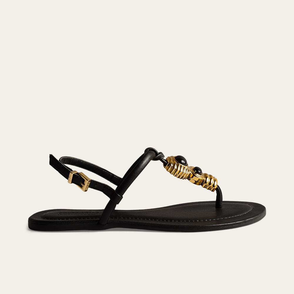 Sandália Rasteira Napa Soft Preto Metal