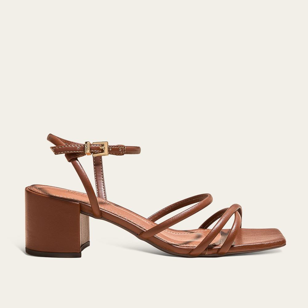 Sandália Napa Soft Salto Bloco Caramelo Tiras Finas