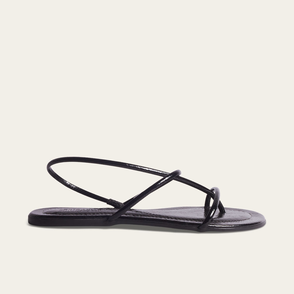 Rasteira Verniz Glossy Preto Tiras Finas