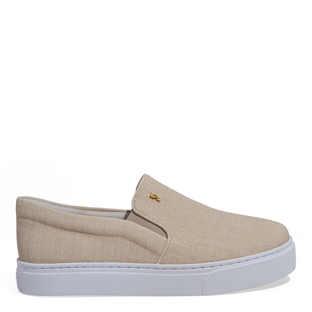 Tênis Slip On Tecido Bege Linho