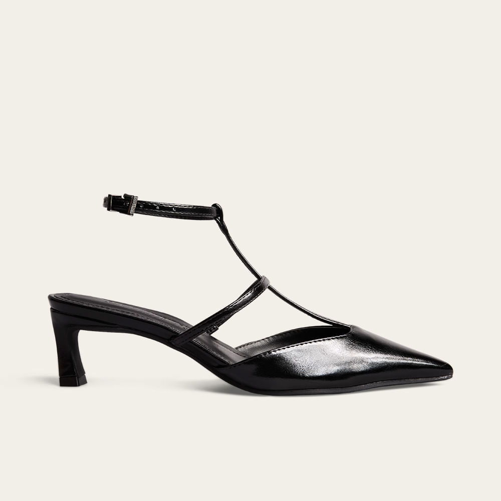 Scarpin Napa Madri Liso Tiras Finas Preto