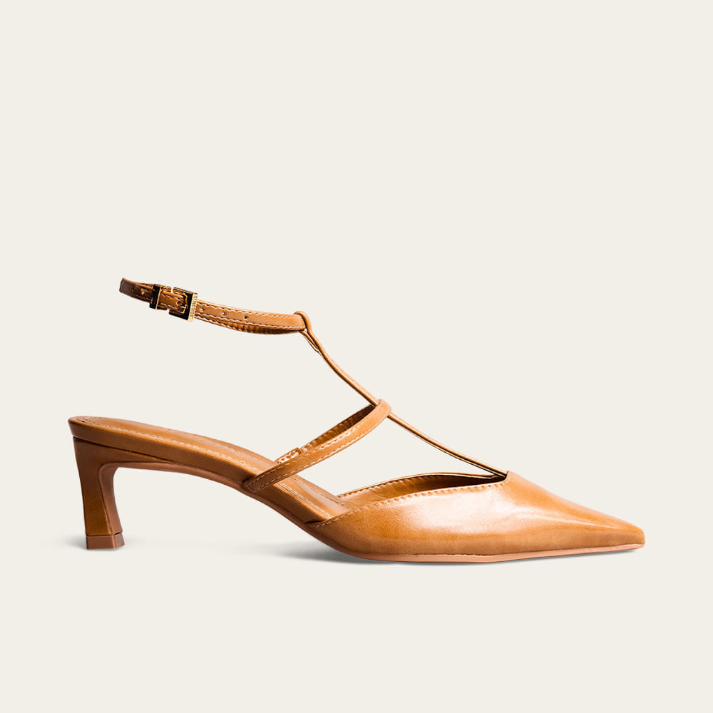 Scarpin Napa Madri Liso Tiras Finas Marrom Camel