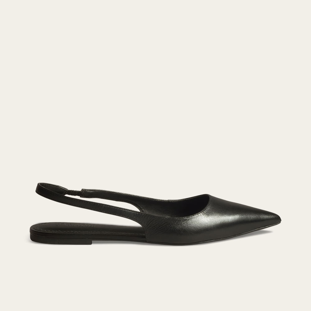 Sapatilha Slingback Bico Fino Couro Nobre Preto