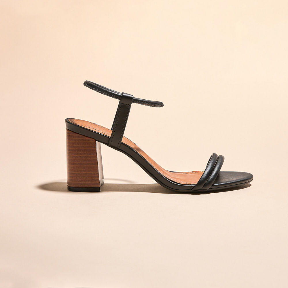 Sandália Ecowear Salto Médio Preto Ankle Strap