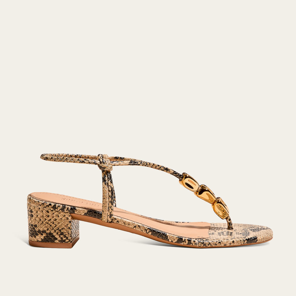 Sandália Couro Cobra Animal Print Metal