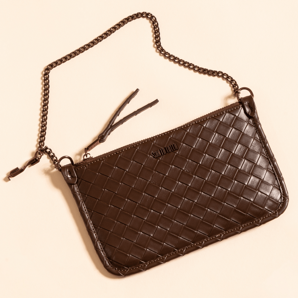 Bolsa Cluth Tressê Transversal Marrom Dark Cocoa