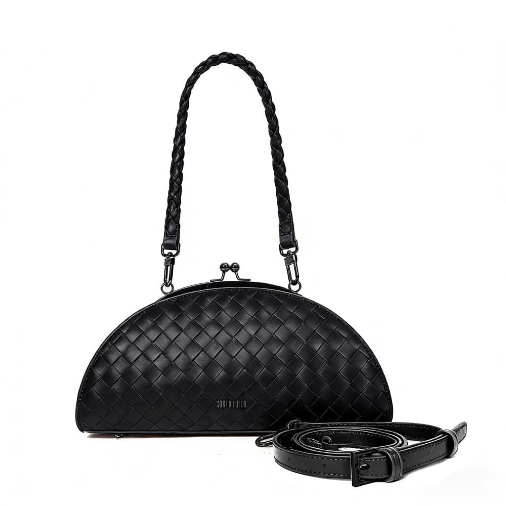 Bolsa Clutch Meia Lua Alça De Ombro Tressê Preta