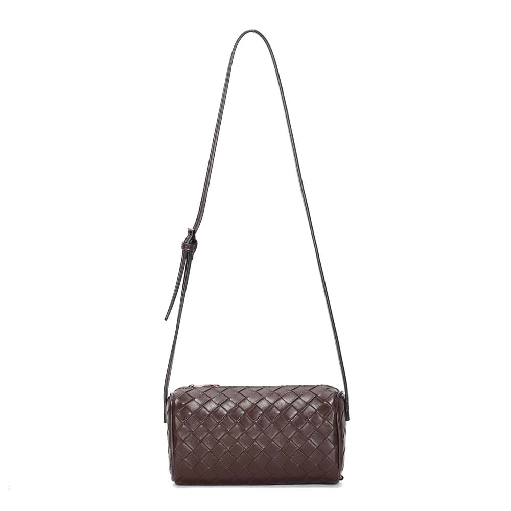 Bolsa Cilindro Pequena Tressê Marrom Dark Transversal