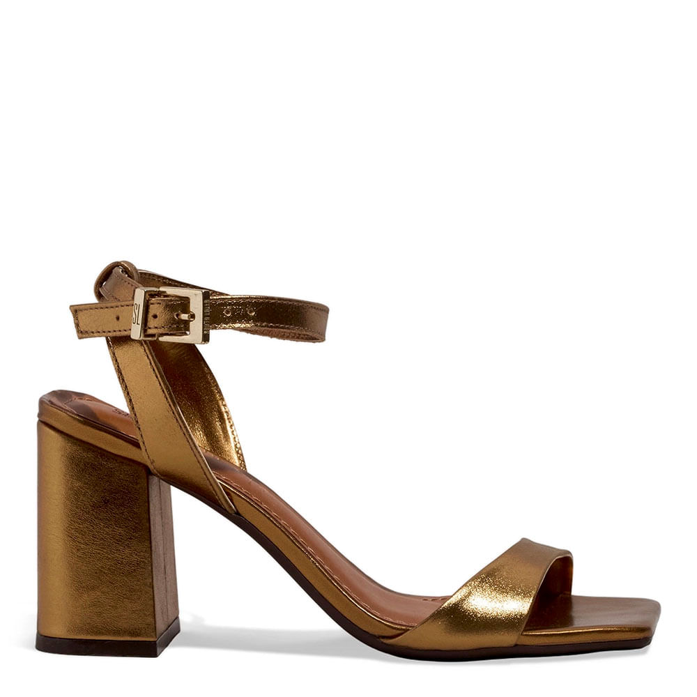 Sandália Couro Metalizado Bico Quadrado Bronze
