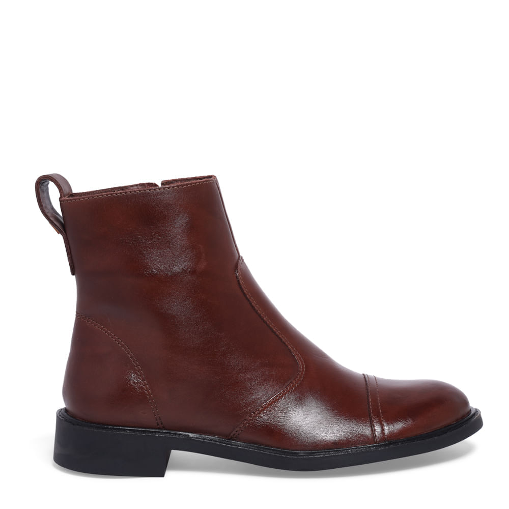 Bota Couro Cano Curto Marrom Salto Baixo
