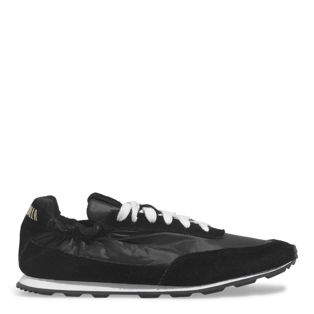 Tênis Jogging Couro Camurça Preto Elástico