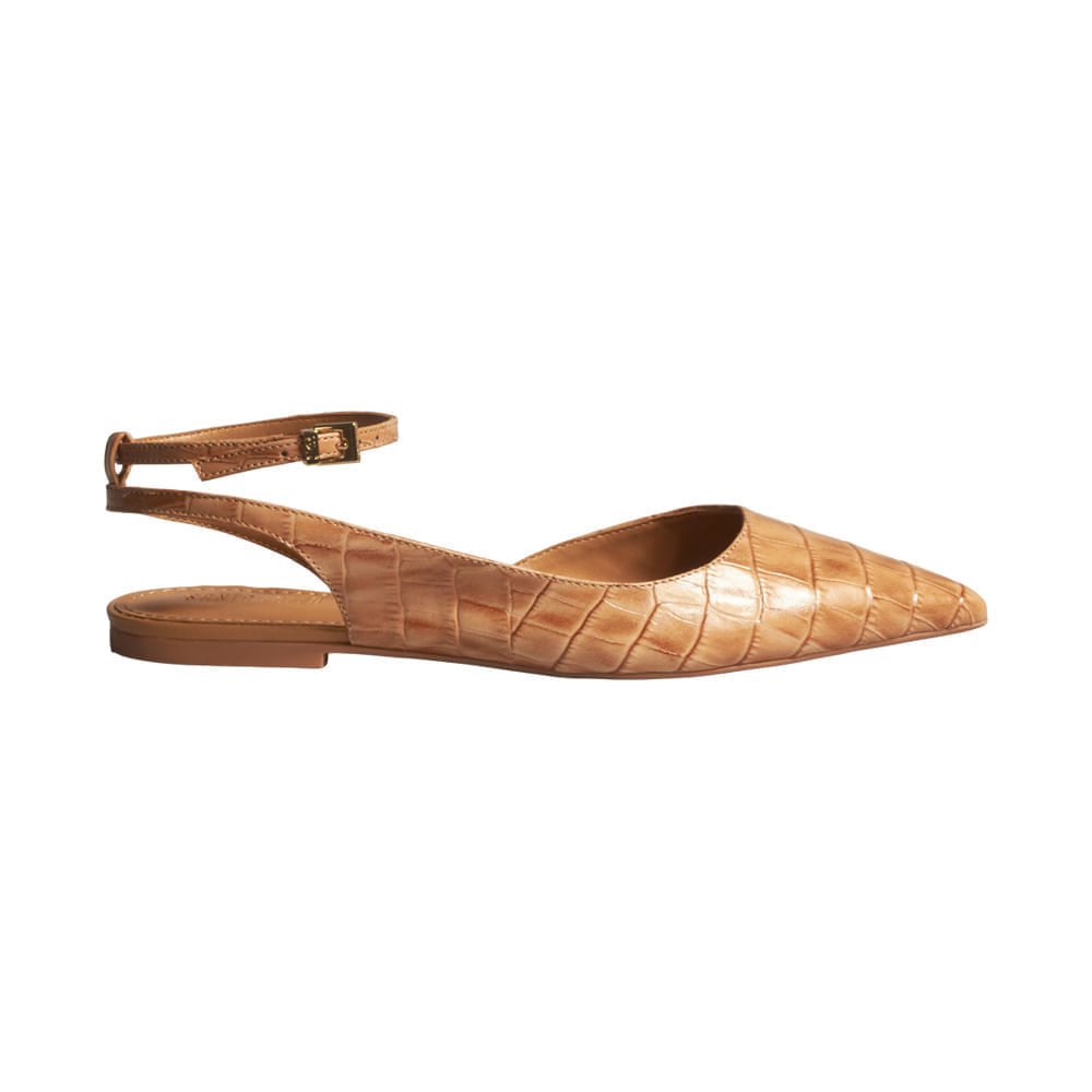 Sapatilha Slingback Croco Marrom Bico Fino