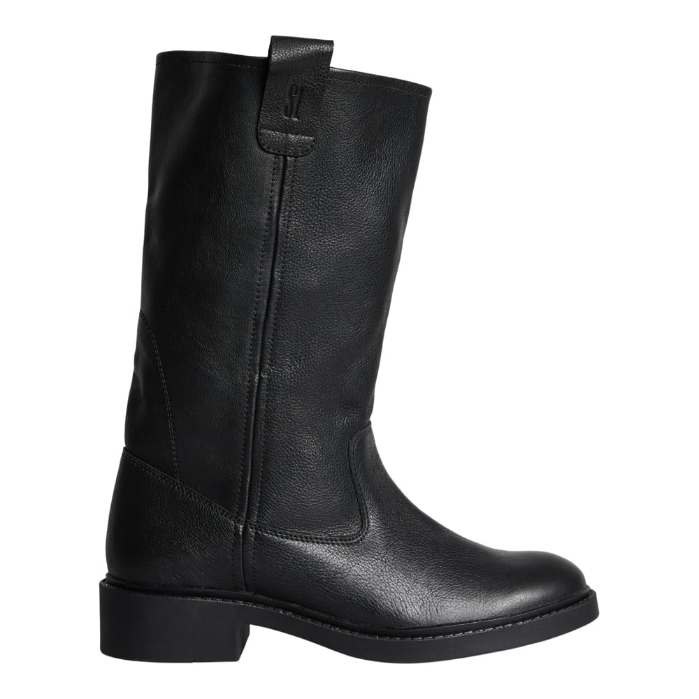 Bota Couro Nature Cano Longo Salto Bloco Preta