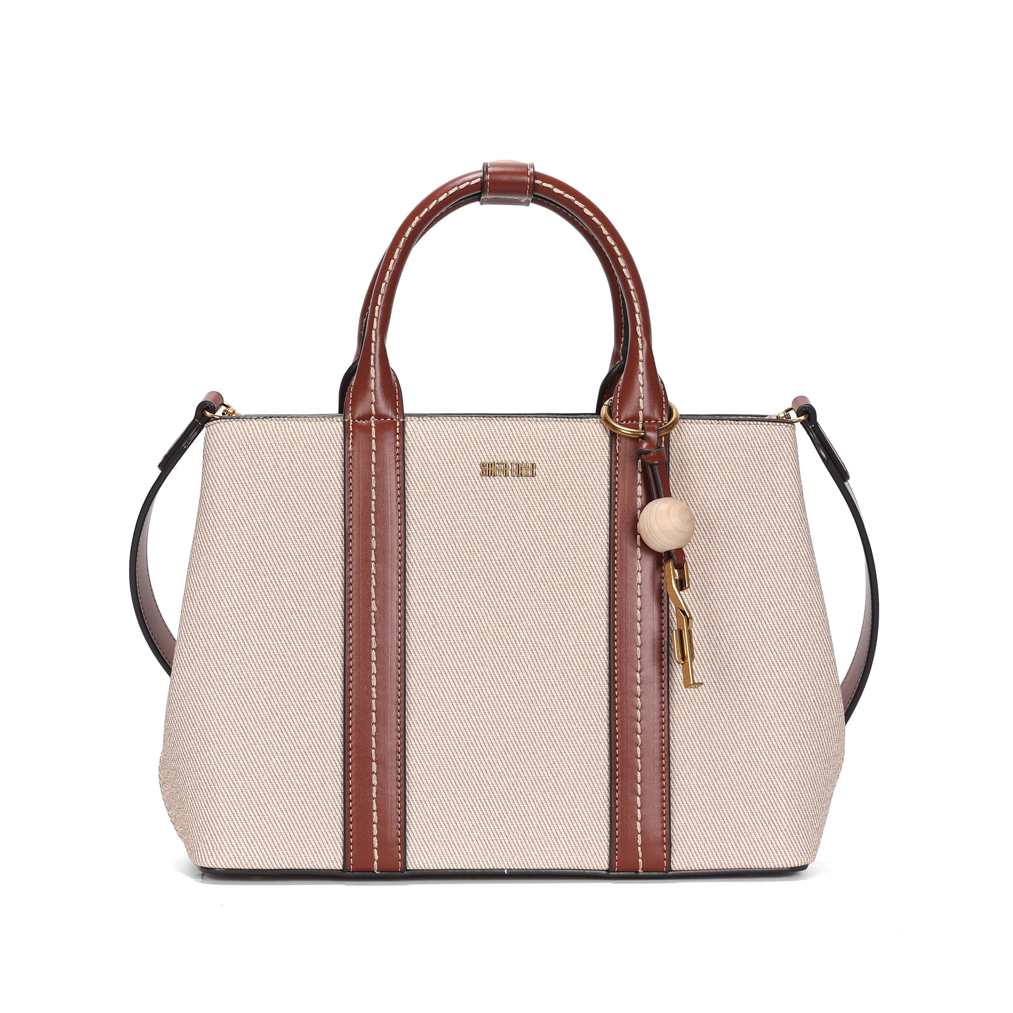 Bolsa Tote Média Canvas Marfim Pespontos Transversal
