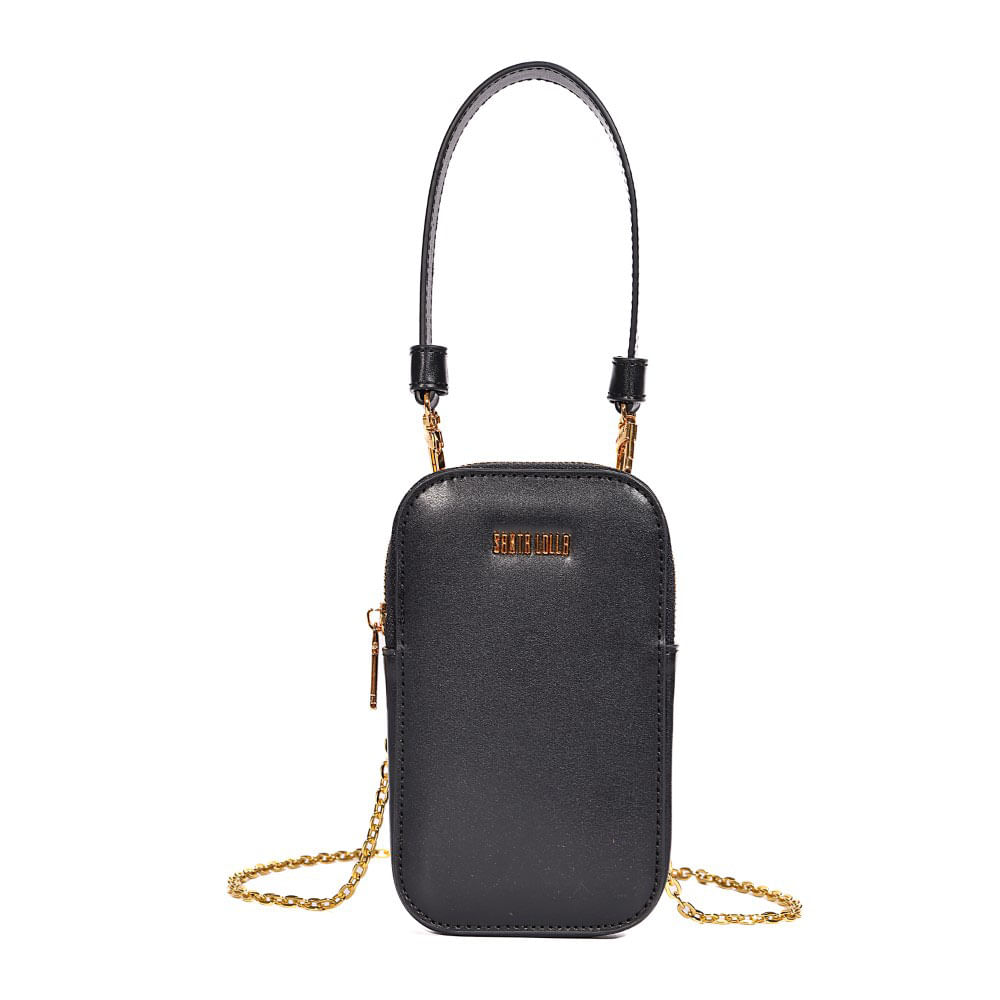 Bolsa Porta Celular Soft Liso Preto Alça Corrente