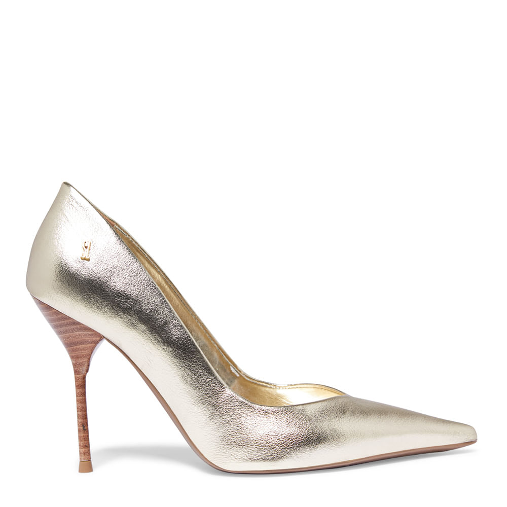 Sapato Scarpin Dourado Metalizado Salto Fino