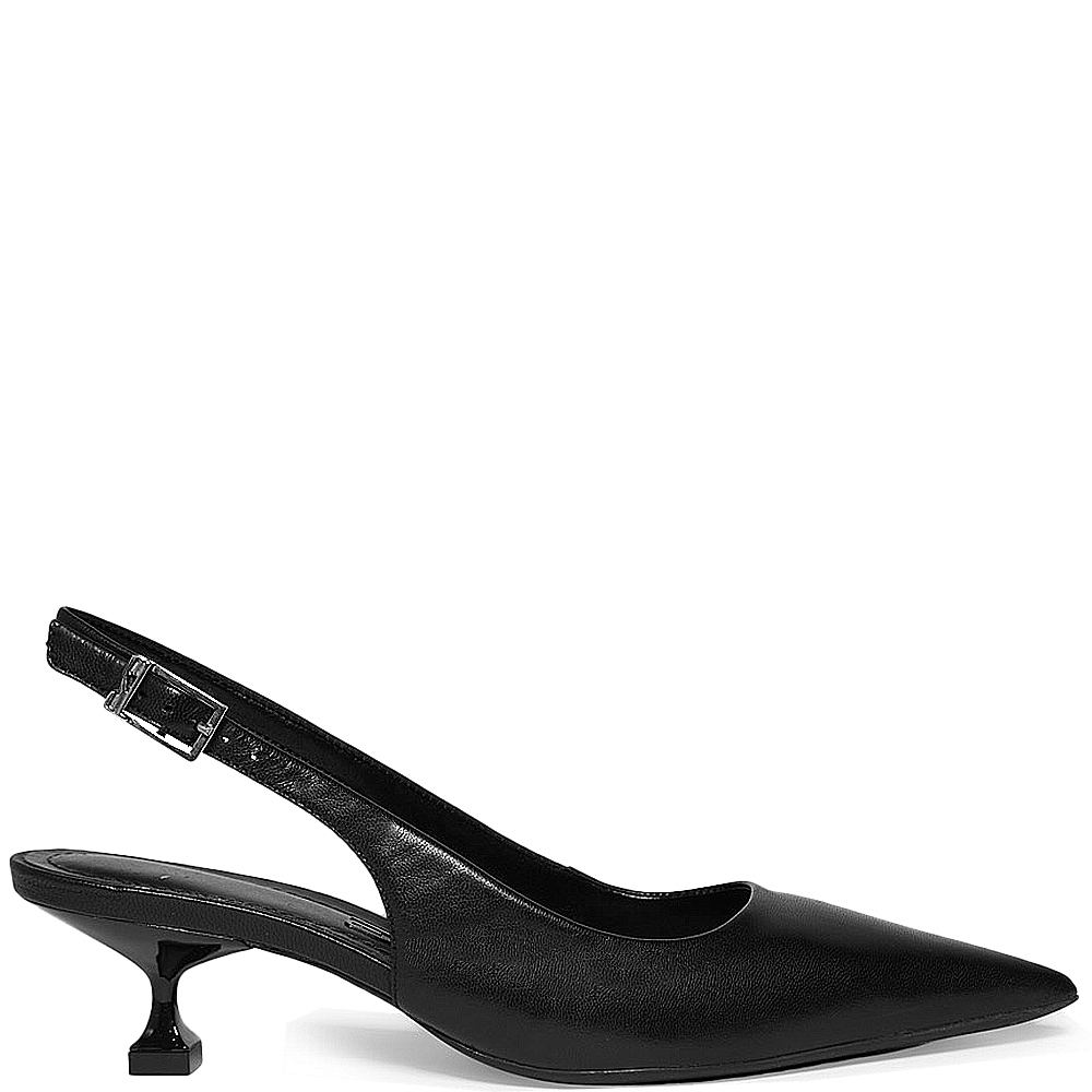 Scarpin Slingback Couro Pelica Preto Salto Kitten