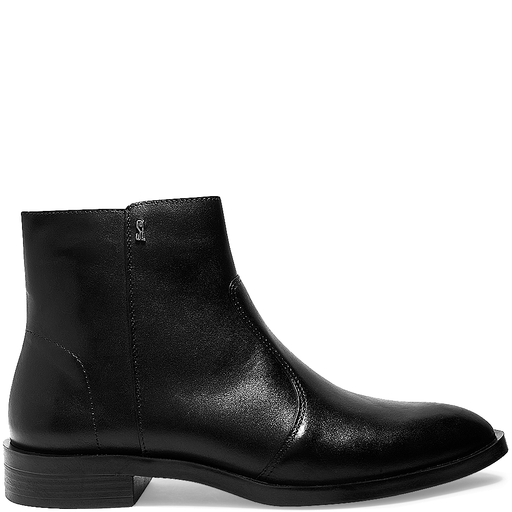 Bota Coturno Couro Preta Cano Baixo