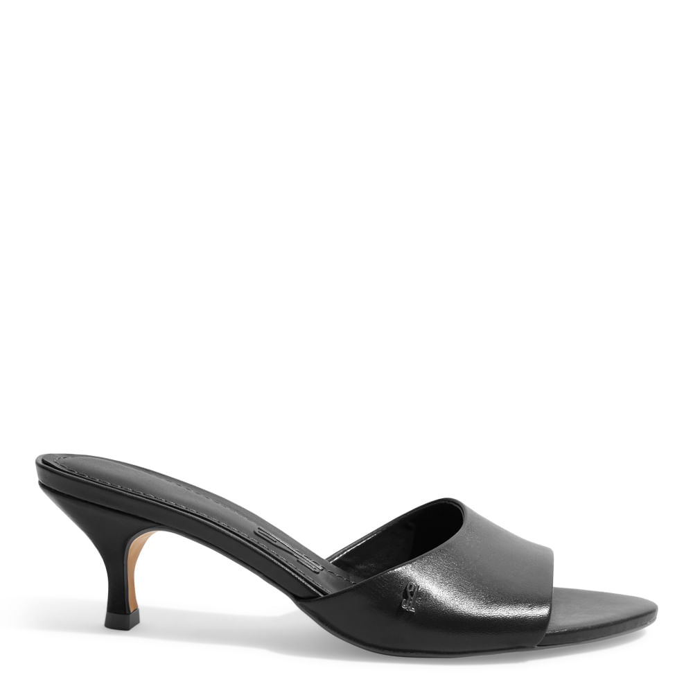 Mule Couro Nobre Salto Baixo Fino Preto