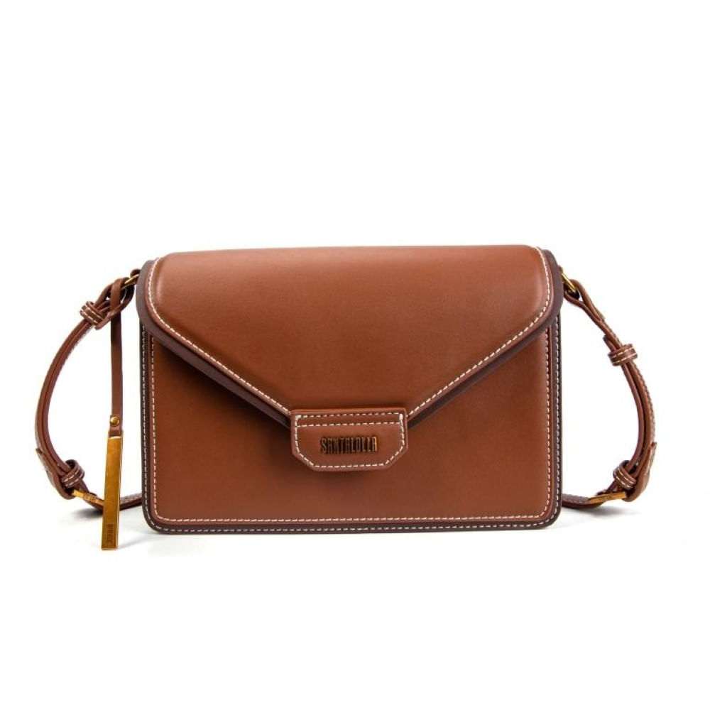 Bolsa Envelope Marrom Toast Atanado Transversal Pespontos