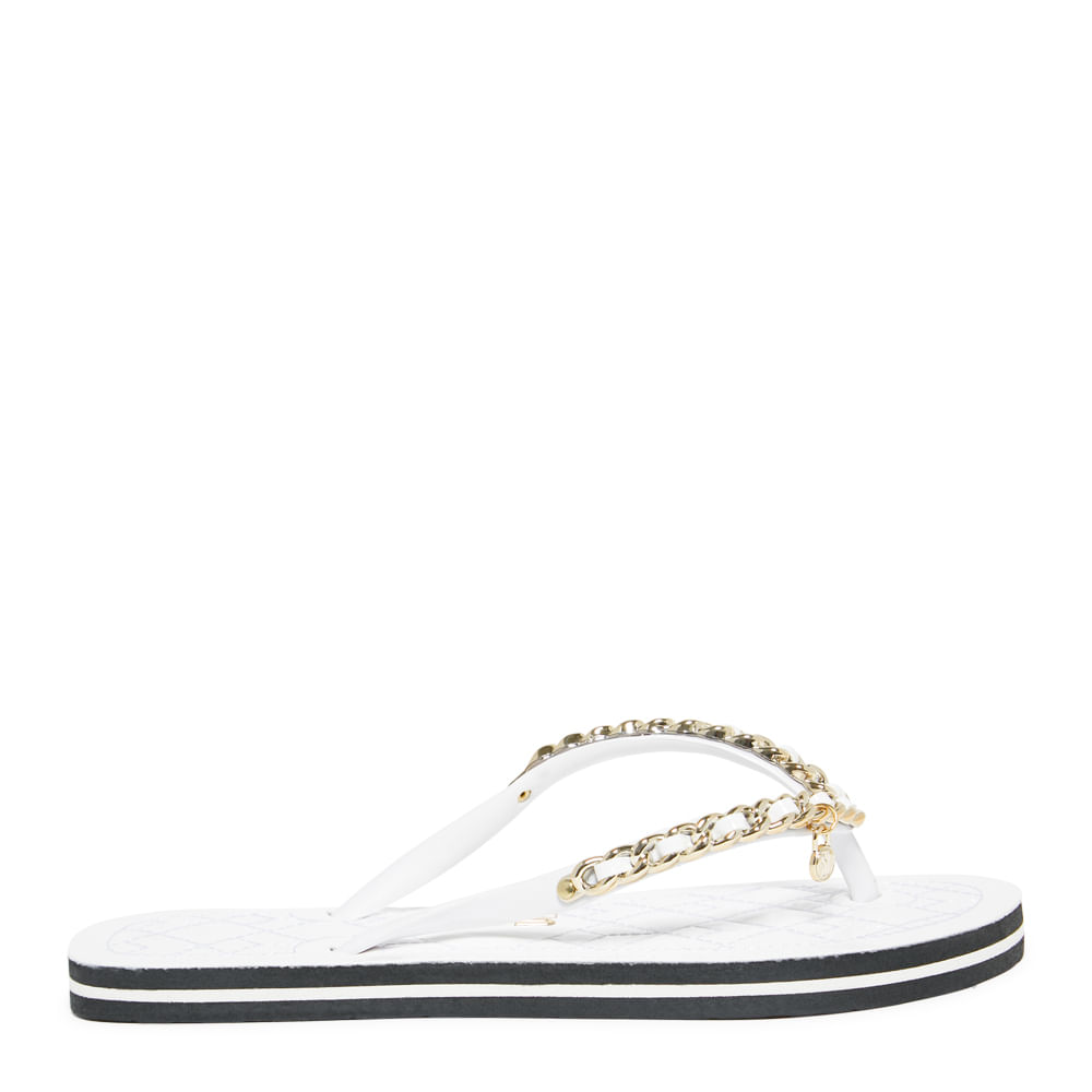 Chinelo Flip Flop Verniz Branco Corrente