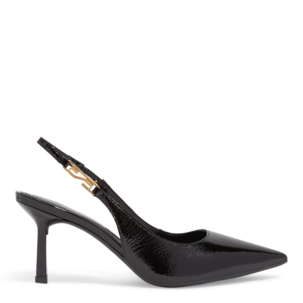 Scarpin Slingback Verniz Preto Salto Fino