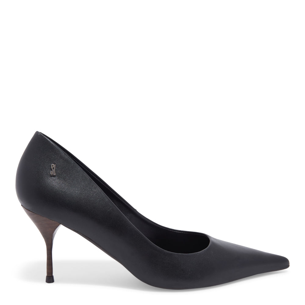 Scarpin Preto Couro Confort Bico Fino