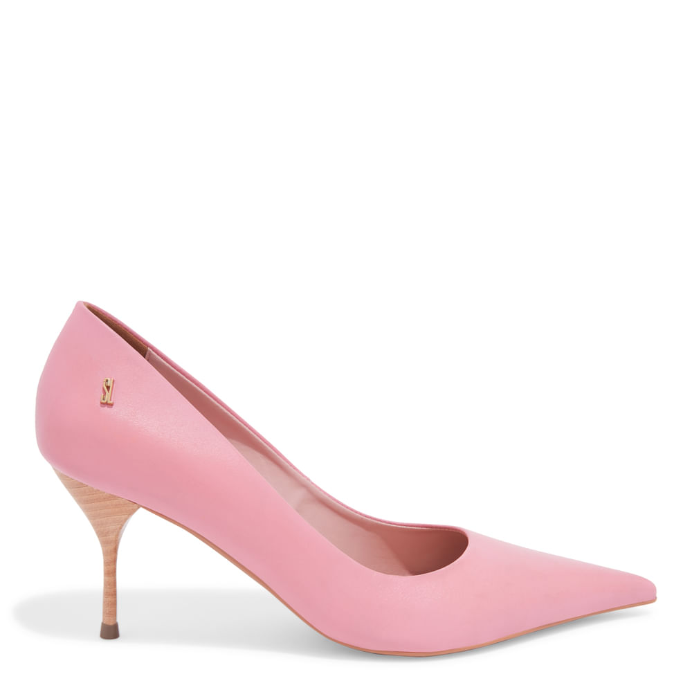Scarpin Rosa Couro Confort Bico Fino
