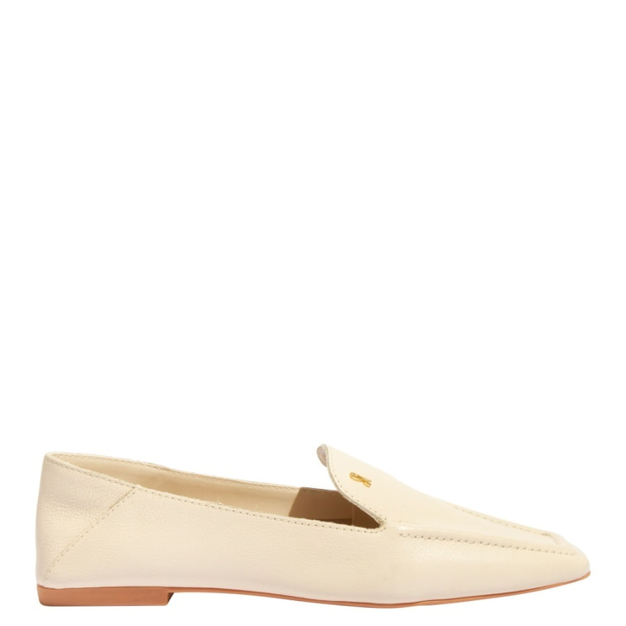 Mocassim Couro Nobre Soft Off White Bico Quadrado