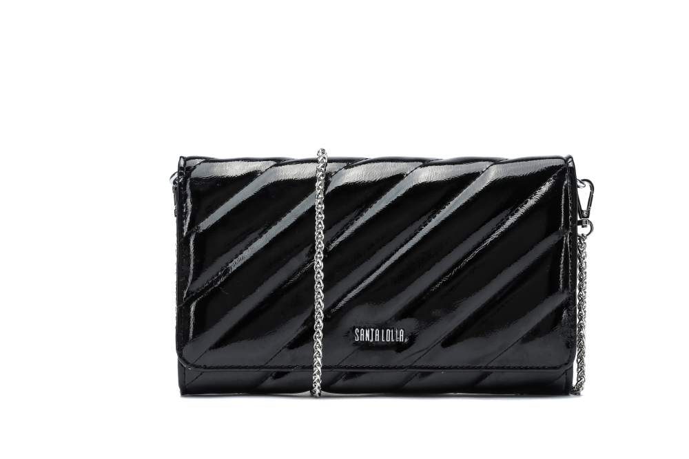 Bolsa Clutch Preta Verniz Glossy Alça Transversal