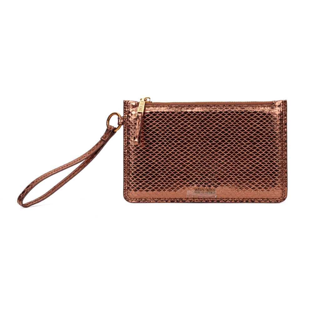 Clutch Bronze Metalizado Cobra Alça De Mão
