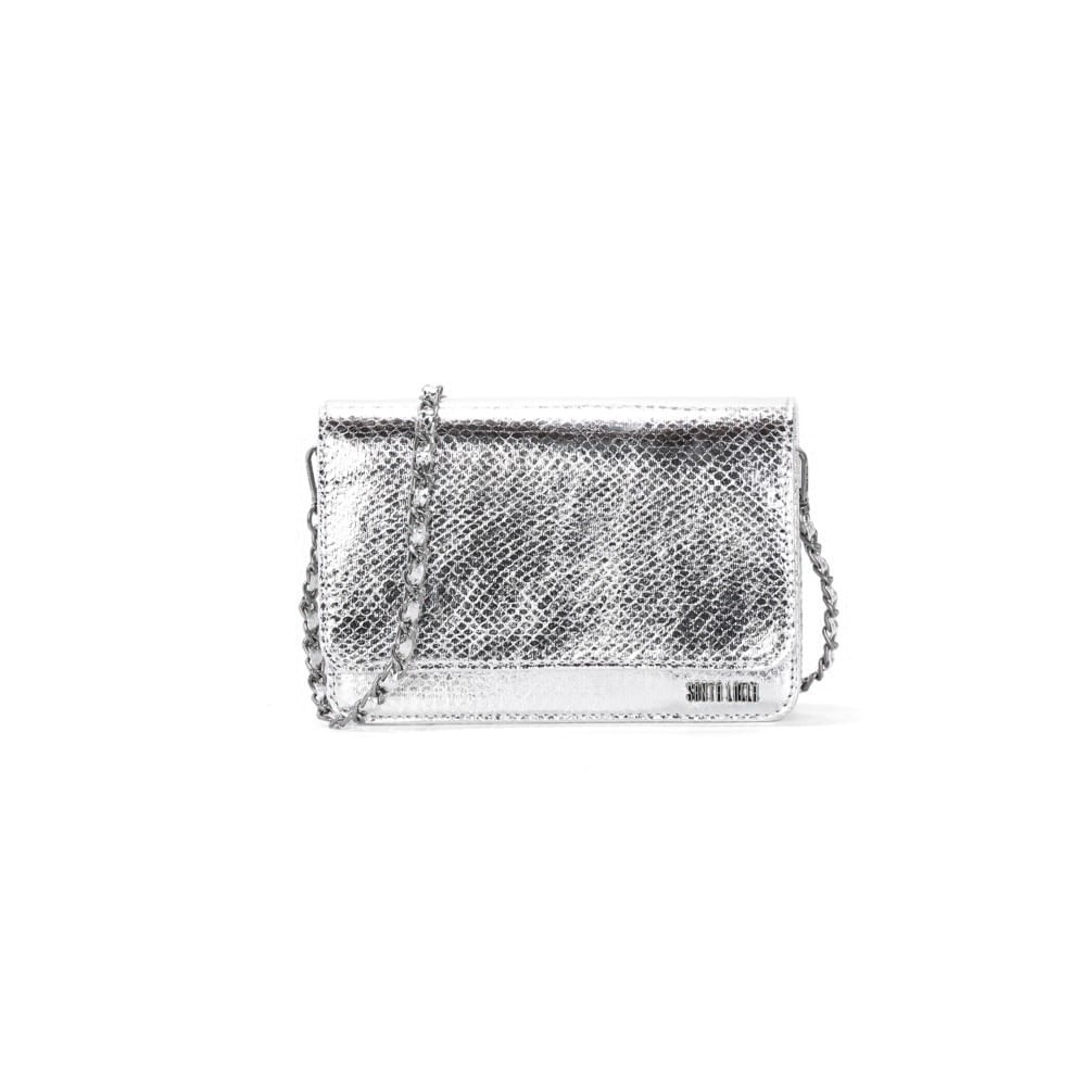 Bolsa Flap Bag Metalizado Alça Corrente Prata
