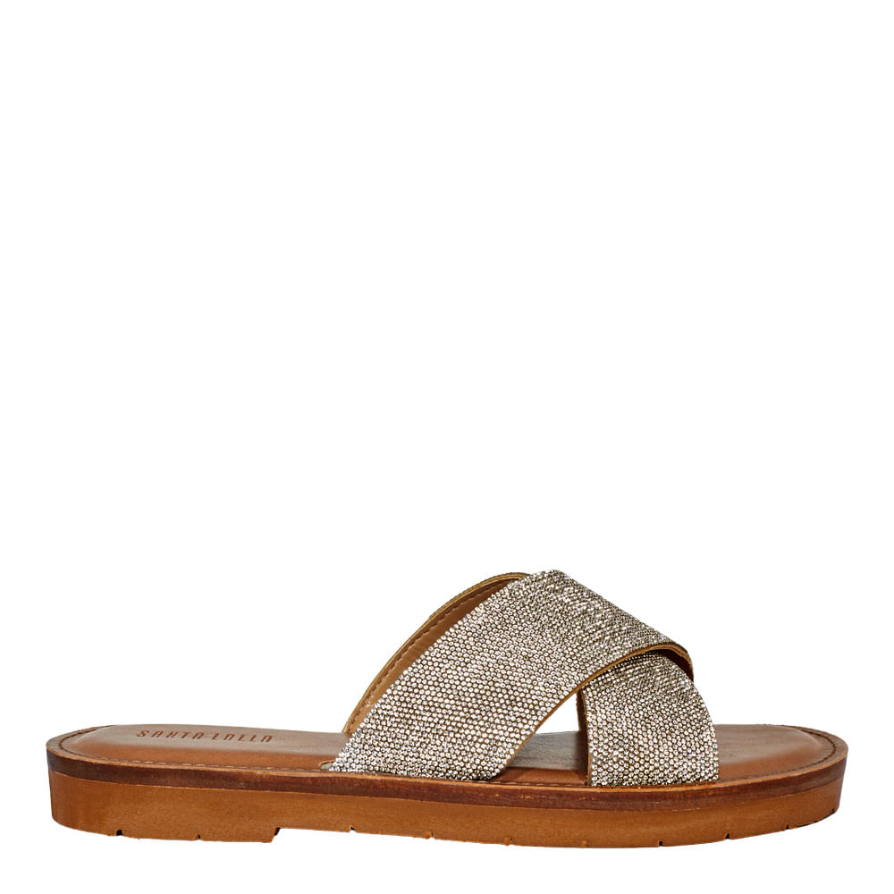 Rasteira Cruzada Shiny Strass Prata