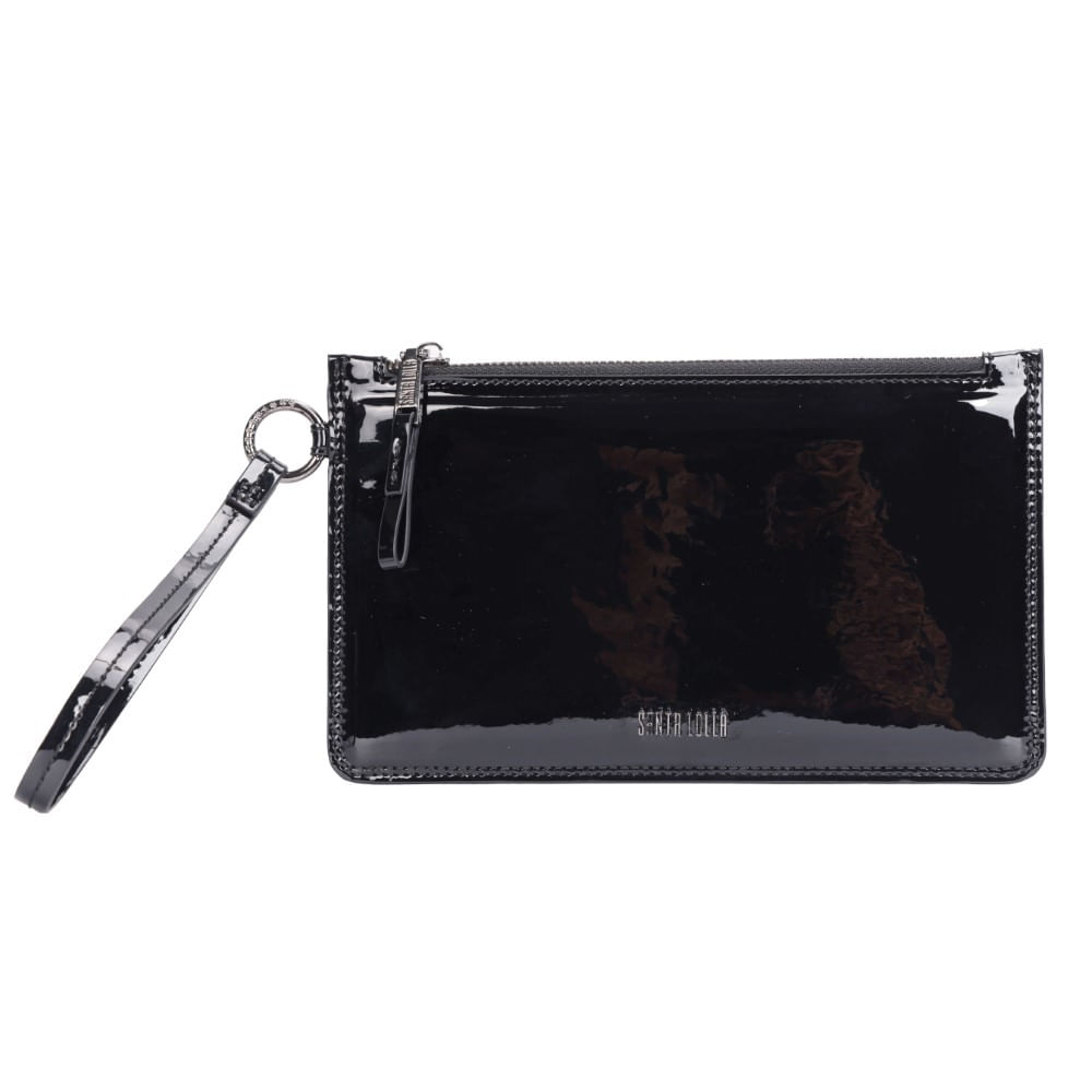 Clutch Pequena Verniz Preta Alça De Mão