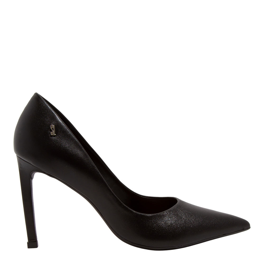 Scarpin Preto Couro Confort Salto Alto